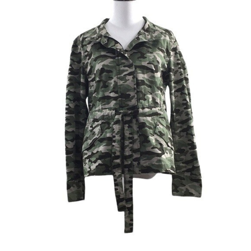 Banana Republic Green Camo Tie Waist Utility Jacket Womens Small Zip Up
